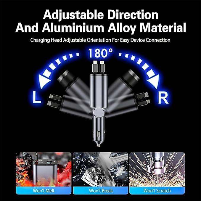 120W Fast Car Charger (2025 New Version) with 80CM Retractable Type-C Charging for 4 Devices – Universal Car Mobile Charger for All Smartphones & Tablets (Car Charger)